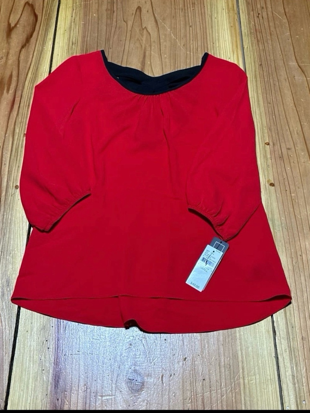 A. Byer Red Blouse with Black Scoop Neck Trim
